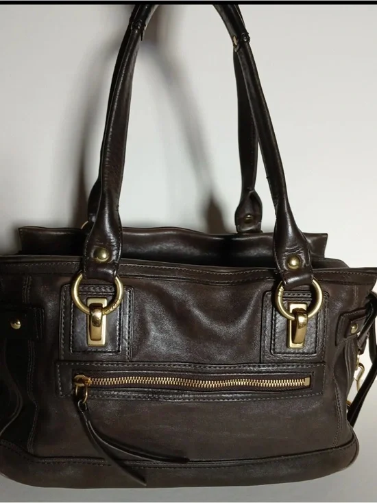 Coach Hampton Leather Lindsey satchel hang bag mahogany brown gold hardware - Picture 3 of 16